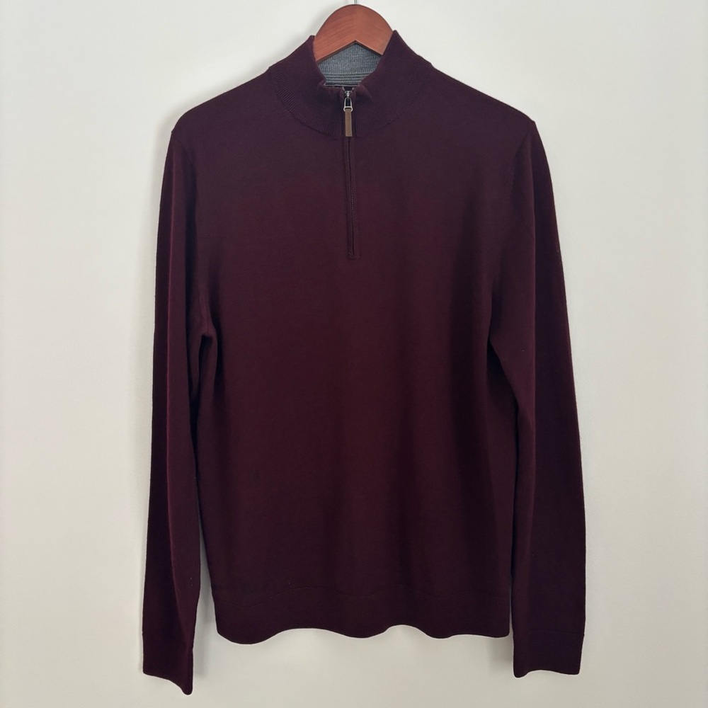 NORDSTROM Burgundy Merino Wool‎ Minimalist Casual Quarter Zip Size Large Tall